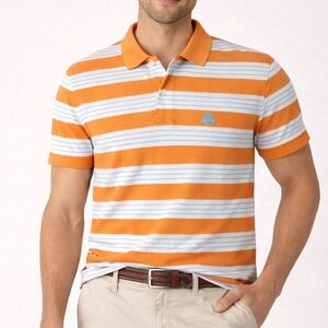 2/$15🤑 Brooks Brothers Original Fit Polo Shirt Men's L Orange Striped
